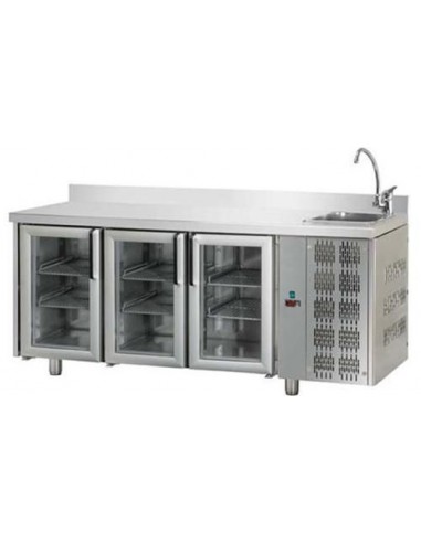 Refrigerated table - Alzatina - Lavello - N.Glass doors - cm 187 x 70 x 115/120 h