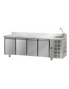 Refrigerated Table with Back Panel and Sink, 4 Doors - Temperature +0° +10°C - cm 232 x 70 x 115/120 h