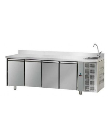 Mesa refrigerada - Alzatina - Lavello - N. 4 puertas - cm 232 x 70 x 115/120 h