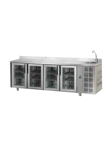 Mesa refrigerada - Lavello - Alzatina - N. 4 puertas de vidrio - cm 232 x 70 x 115/120 h