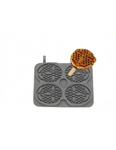 Piastra waffel intercambiabile - forma: 4 waffel Ø 12 -Forma di orsetto su stecco - in alluminio teflonato antiaderente