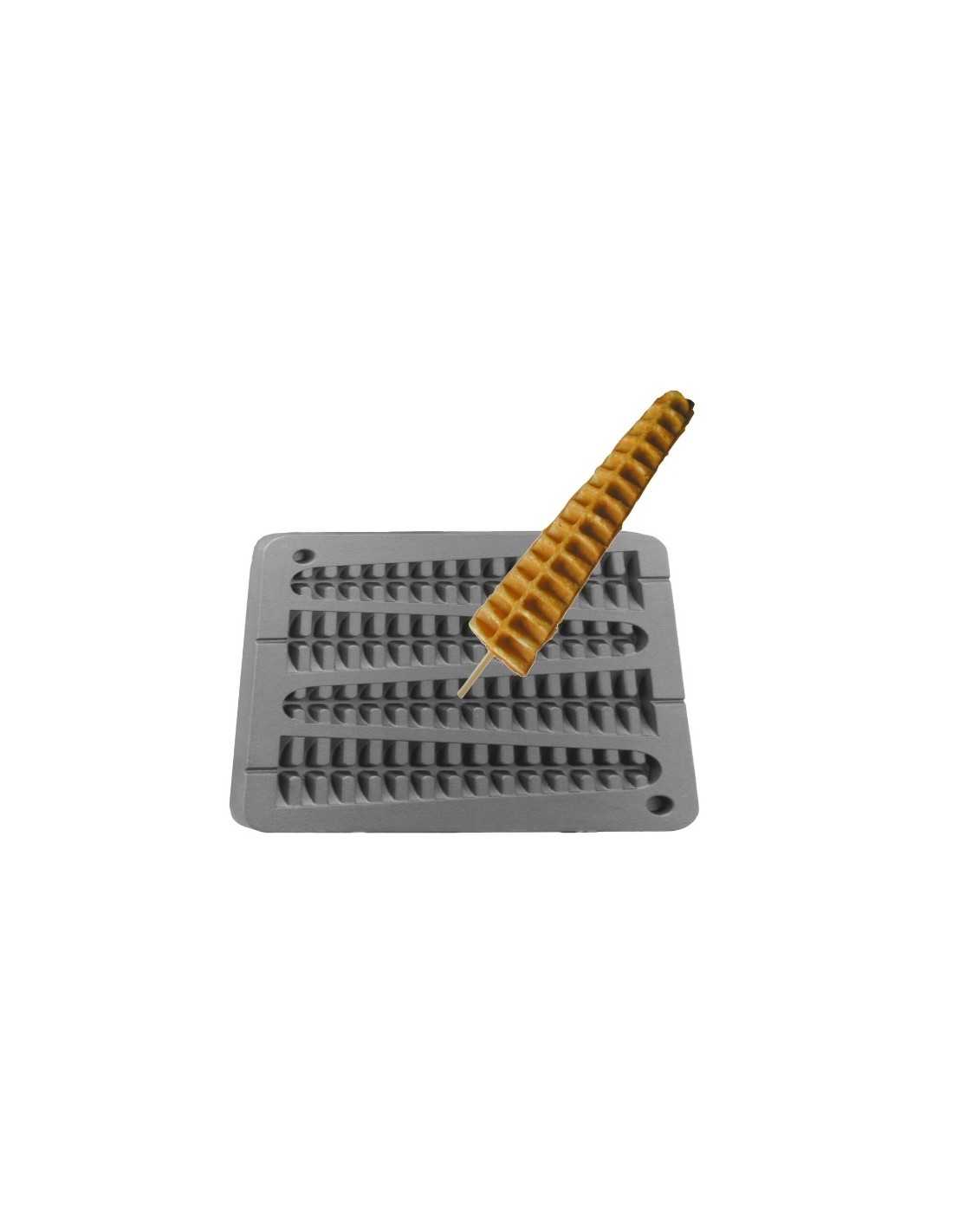 Interchangeable waffel plate - shape: 4 waffels 23 x 6 x 2.5 cm - On stem - aluminium teflonate non-stick