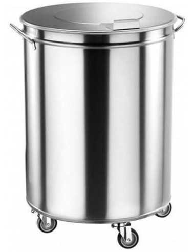 Wheeled waste bin - In stainless steel - Inner basket - Pressed lid - Capacity 100 liters - cm Ø 46 x 70 h