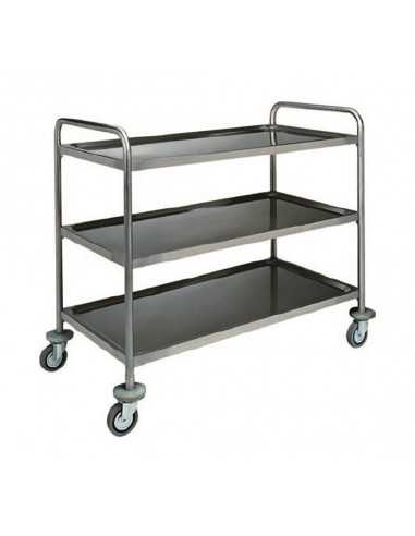 Carrello di servizio - Acciaio inox - N.3 ripiani bordati - cm 110 x 60 x 104 h