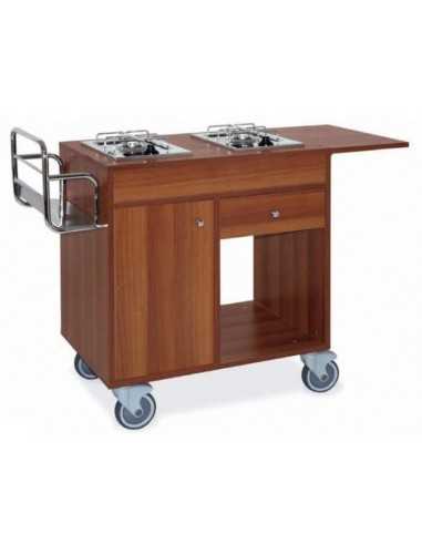 Carrello flambè - N. 2 fuochi - Portaposate - Portabottiglie - cm 123x50x87h