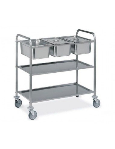 Service trolley - Stainless steel - N. 3 bowls GN - cm 112 x 62 x 94 h