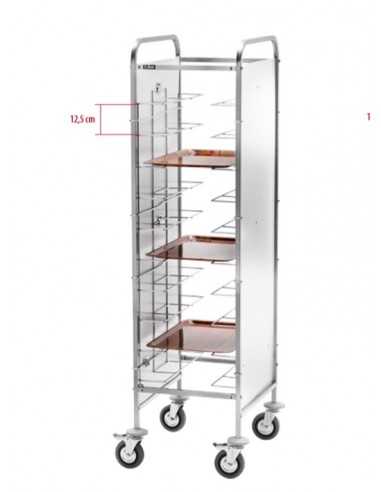 Carrello portavassoi universale - Pannelli laterali - N. 10 vassoi - cm 55 x 62 x 175h