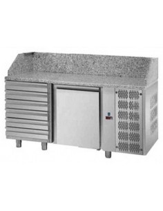 Banco pizza con 1 porta e 6 cassetti neutri - cm 161 x 80 x 103/110 h