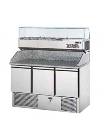 Saladette refrigerata - N. 3 porte - Piano in granito - cm 141x70x152,5 h