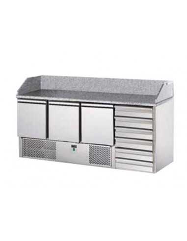 Saladette refrigerata - N. 3 porte - N.6 cassetti neutri - cm 190x70x107 h