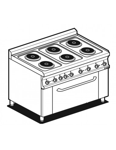 Cocina eléctrica - N. 6 placas redondas - Parrilla de horno eléctrico - cm 100 x 60 x 90 h