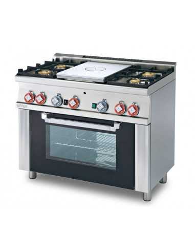 Cucina a gas - Tuttapiastra + 4 Fuochi - Forno elettrico - cm 100 x 60 x 90 h