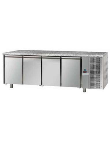 Tavolo refrigerato - N. 4 porte - Piano granito - cm 270 x 80 x 85/92 h