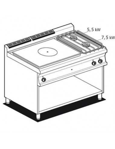 Cucina gas - Tuttapiastra + N. 2 fuochi - cm 120 x 70,5 x 90 h