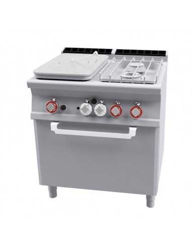 Cucina a gas - Tuttapiastra + 2 Fuochi - Forno elettrico statico -cm 80 x 70,5 x 90 h