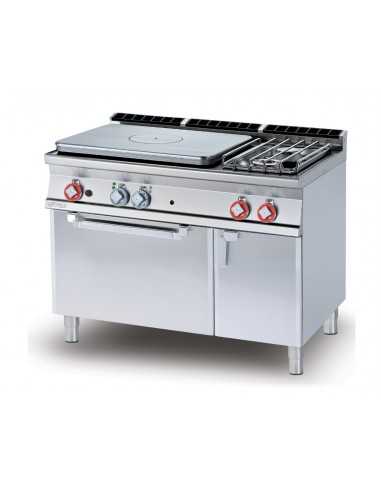 Cucina a gas - Tuttapiastra + 2 Fuochi - Forno elettrico statico -cm 120 x 70,5 x 90 h