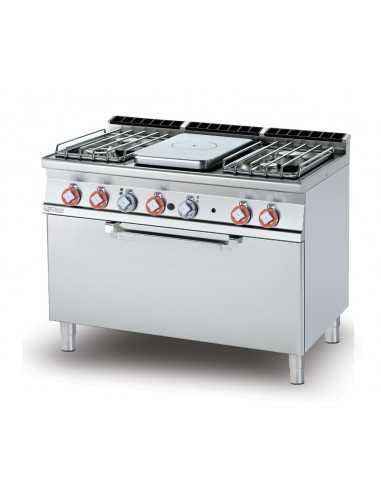 Cucina a gas - Tuttapiastra + 4 Fuochi - Forno elettrico statico - cm 120 x 70,5 x 90 h