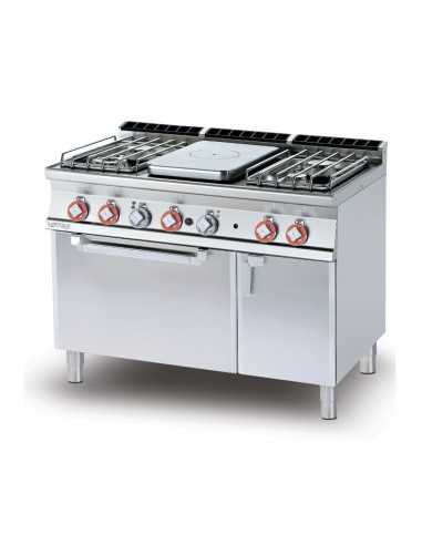 Cucina a gas - Tuttapiastra + 4 Fuochi - Forno elettrico statico - cm 120 x 70,5 x 90 h