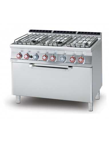 Cucina gas - N. 6 fuochi - Forno gas statico - cm 120 x 70,5 x 90 h