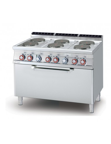 Cocina eléctrica - N. 6 placas redondas - horno eléctrico estatico - cm 120 x 70,5 x 90 h