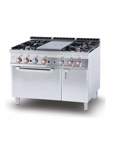 Cocina profesional de gas con 4 fogones + Placa...
