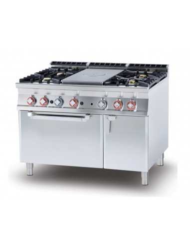 Cucina a gas - N. 4 Fuochi + Tuttapiastra - Forno gas statico -cm 120 x 90 x 90 h