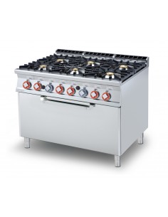 Cocina profesional de gas con 6 fogones - Horno eléctrico...