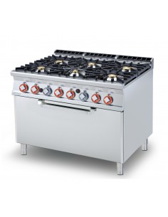 Professional gas range with 6 burners - Static gas oven -...