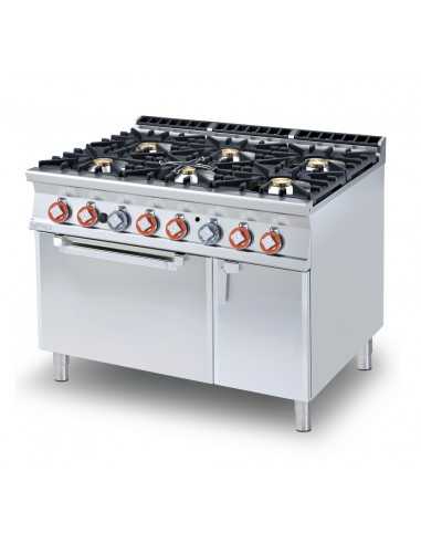 Cucina a gas - N. 6 fuochi - Forno elettrico statico - cm 120 x 90 x 90 h