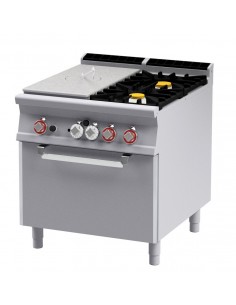 Professional gas stove with 2 burners + full-size griddle - Static gas oven - cm 80 x 90 x 90 h