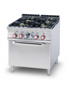 Cocina profesional de gas con 4 fogones - Horno estático...