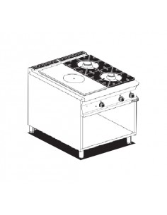 Professional gas range - Plate + 2 burners - cm 80 x 90 x 90 h