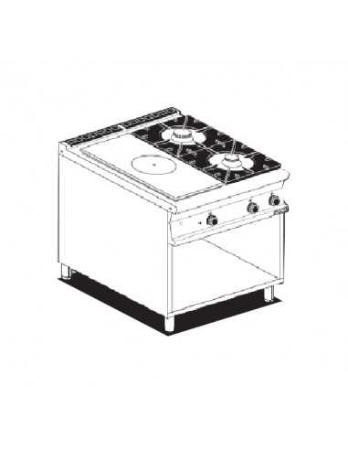 Cucina a gas - Tuttapiastra + 2 fuochi - cm 80 x 90 x 90 h