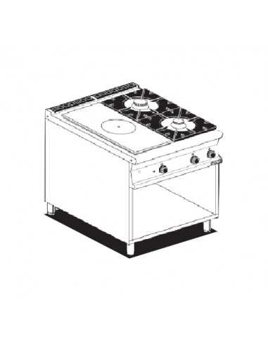 Professional gas range - Plate + 2 burners - cm...