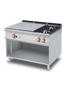 Professional gas stove with 2 burners + full griddle - cm...