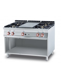 Professional gas stove with 4 burners + full-size griddle - cm 120 x 90 x 90 h