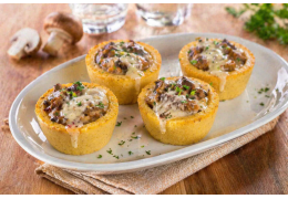 Polenta Baskets with Meat Bites, Porcini Mushrooms and Cheese