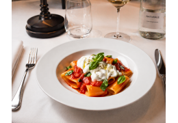 Paccheri with Tomato, Burrata and Basil